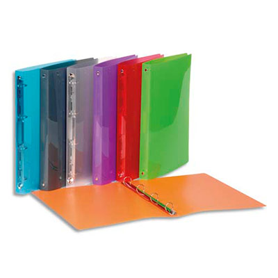 CLASSEUR 4 ANNEAUX 20 MM VIQUEL PROPYGLASS - POLYPROPYLENE 5/10E - DOS 3,5 CM - COLORIS ASSORTIS - LOT DE 25