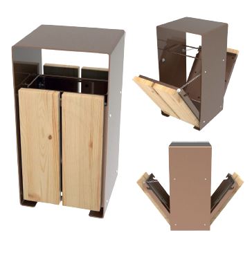 Corbeille publique Poitiers Réf. 3207 - supports en acier couleur corten et bois certifié FSC_0