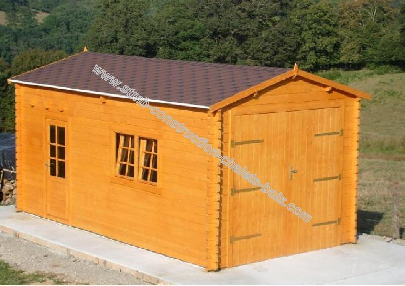Garage simple bois corete 22 / 22 m² / toit double pente / porte battante / 3.98 x 5.48 x 2.90 m_0