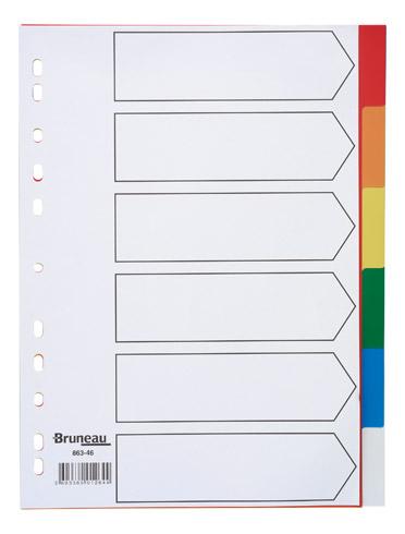 LOT DE 2 - INTERCALAIRE A4 POLYPROPYLÈNE COLORÉ BRUNEAU 6 ONGLETS NEUTRES MULTICOLORES - 1 JEU