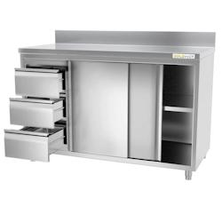 Meuble bas inox 2000x700 mm adossée avec 3 tiroirs à gauche PREMIUM - GOLDINOX - gris inox 3701770815012_0