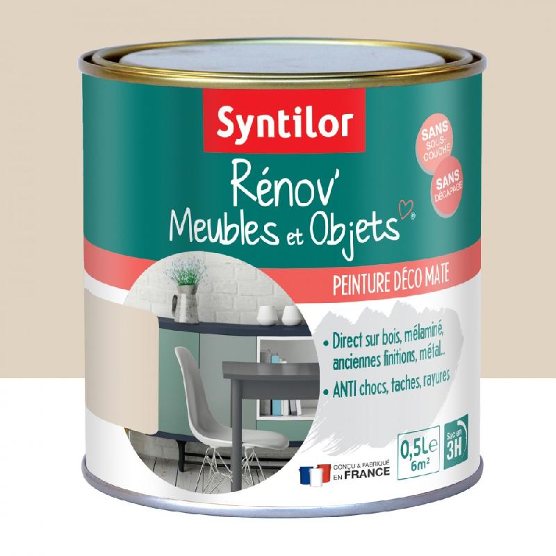 Peinture meuble et boiserie rénov - SYNTILOR beige poudré mat - 0.5 L - sans sous-couche, anti-chocs et résistante_0