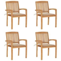 VidaXL Chaises De Jardin Empilables Avec Coussins Lot De 4 Teck Solide - beige 3073213_0