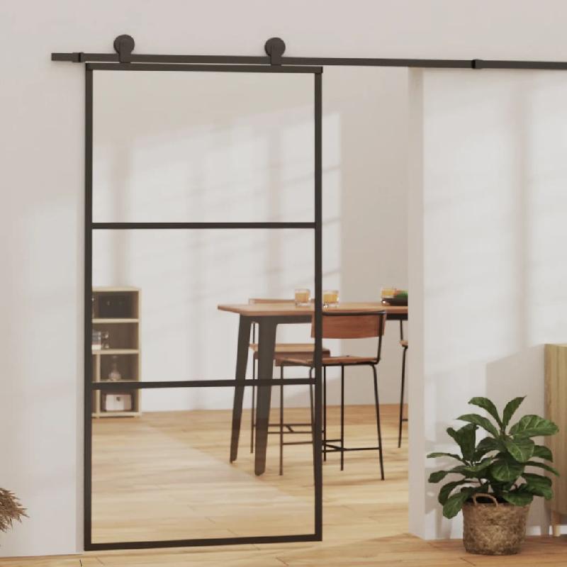 Vidaxl porte coulissante verre esg et aluminium 102x205 cm noir 151010_0