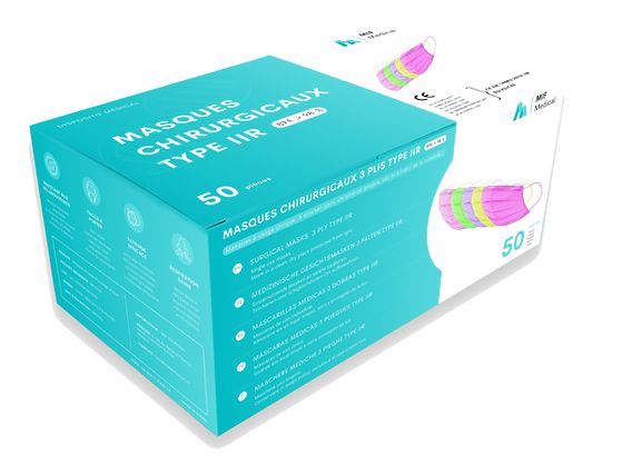 Boîte de 50 masques chirurgicaux jetables 5 couleurs non stériles - Type IIR adulte - Marque MIF MEDICAL_0