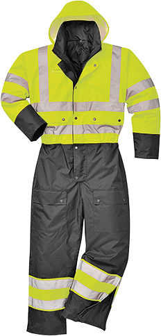 Combinaison contrast hi-vis matelassée jaune/noir S485 - 6XL - bandes réfléchissantes, capuche détachable, étanchéité certifiée_0