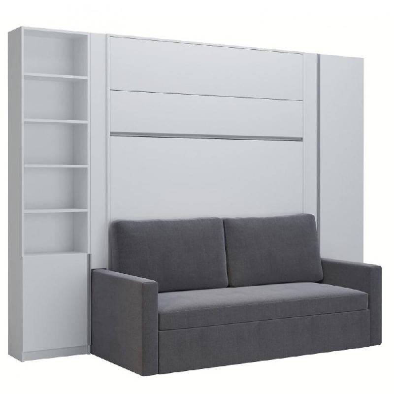 COMPOSITION LIT ESCAMOTABLE 160 BLANC MAT DJUKE SOFA CANAPÉ GRIS 2 COLONNES_0