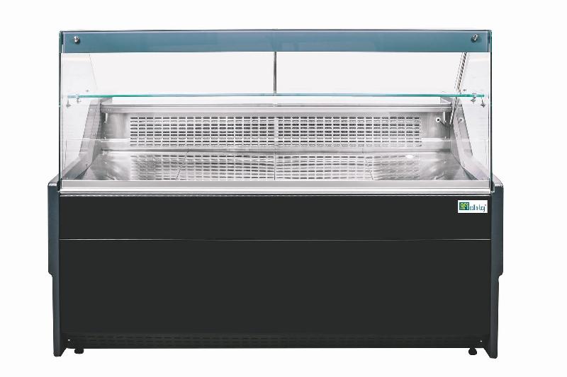 Comptoir d'exposition noir vitre droite de largeur 2590mm avec réserve réfrigérée - VSA2500D.V1B_0