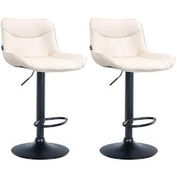 Décoshop26 - Lot de 2 tabourets de bar x1 avec coutures décoratives en PVC crème pied en trompette métal noir 10_0004455 - noir 3000252112831_0