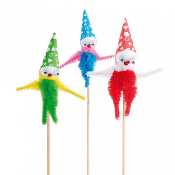 PIQUES DÉCORATIONS GLACES CHENILLE CLOWN 15 CM ASSORTIES BOIS - LOT DE 72 - AZ BOUTIQUE - DÉCORATION