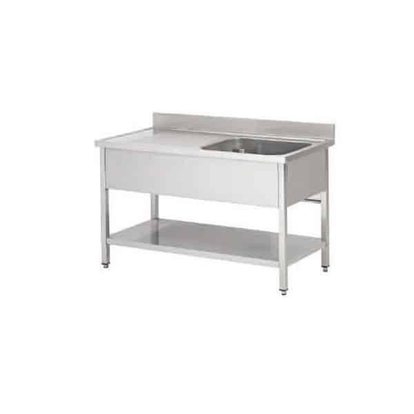 Plonge soudée sur pieds carrés avec étagère inox ferritique 1 bac L 1000 mm (Position bac: Droite - Réf F-SPL107-1BD-ETP-1)_0