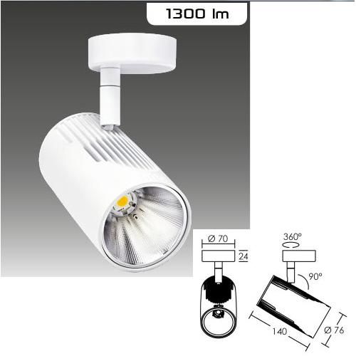 Spot blanc Lumi Patère LED 15W 3000K 32° - Corps aluminium, réflecteur polycarbonate_0