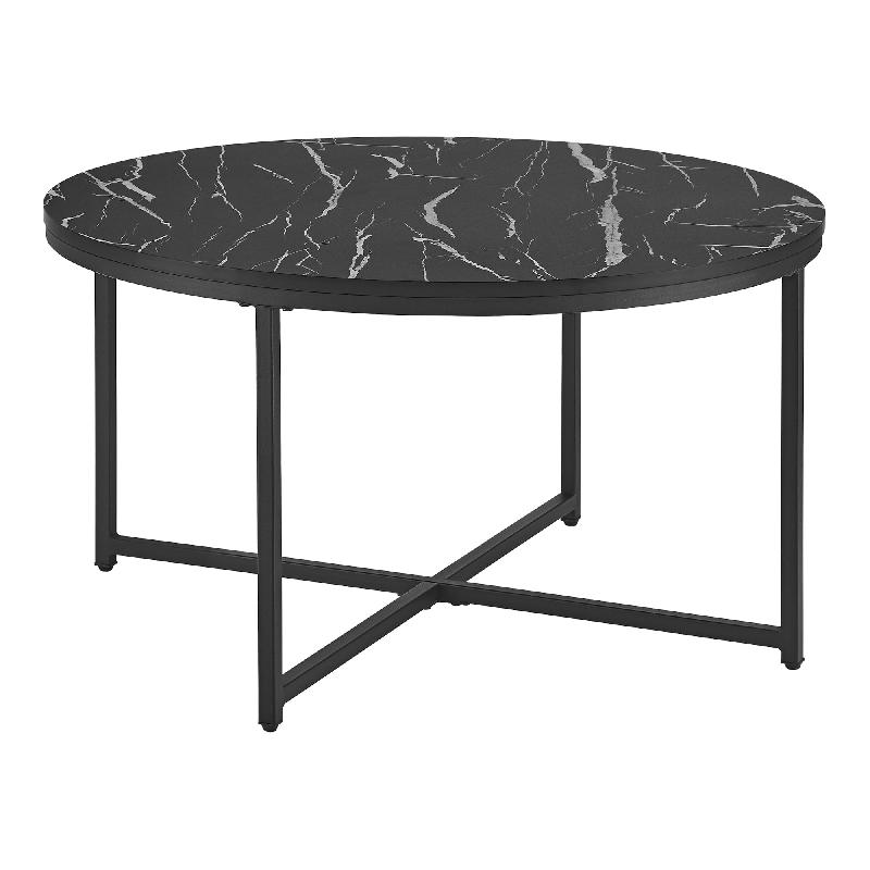 Table basse ronde pour salon - 45 x 80 cm - Plateau marbre noir - Structure acier noir - Réf : 03_0008497_0