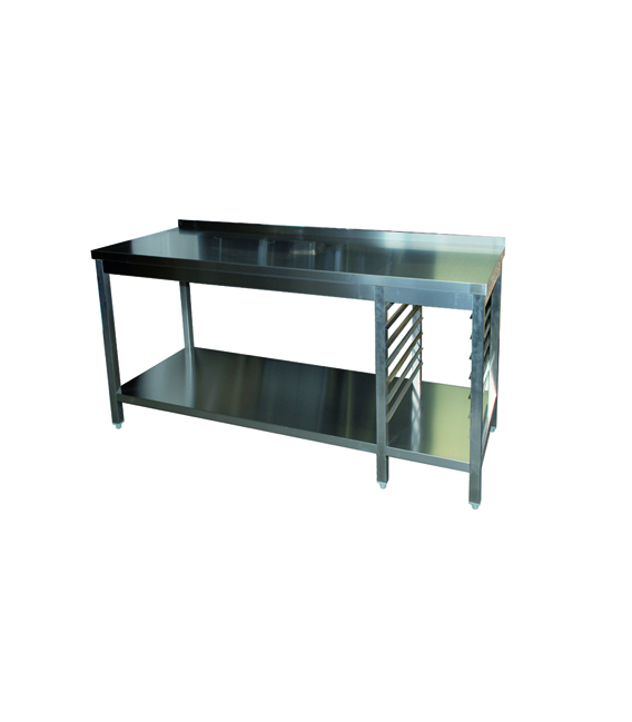 Table de travail 1600x600x800 mm - avec étagère et support - acier inox 1.4301_0