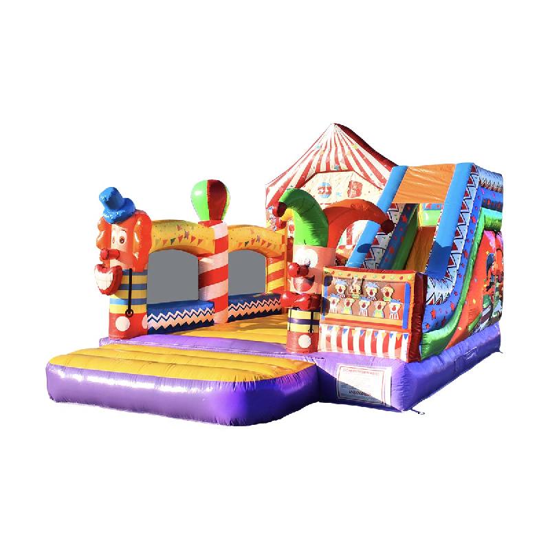 Château gonflable Les clowns - Réf. CO43-CH - Décor cirque avec toboggan intégré et normes CE_0