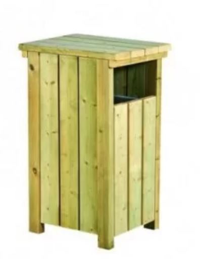 Corbeille publique Alicante en Pin traité autoclave certifié FSC - 80L - Fond bois - Support de sacs métallique_0