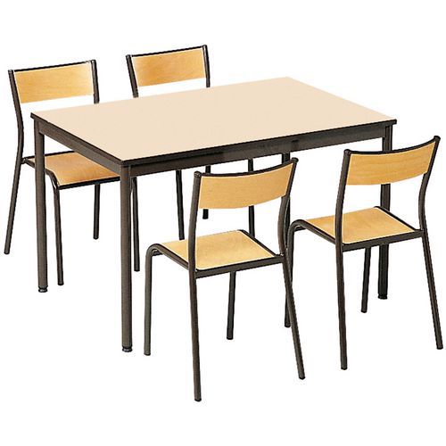 ENSEMBLE CAFETARIA 4 PLACES 1 TABLE120X80 MARRON+4CHAISES