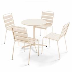 Oviala Business Ensemble table  de terrasse ronde et 4 chaises en métal ivoire - Oviala - beige acier 109200_0