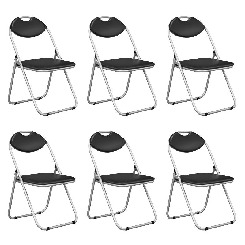 Lot de 6 chaises pliantes en métal - chaise visiteur pliable rembourrée avec poignée - charge 115 kg - sans assemblage - noir 20_0008813_0