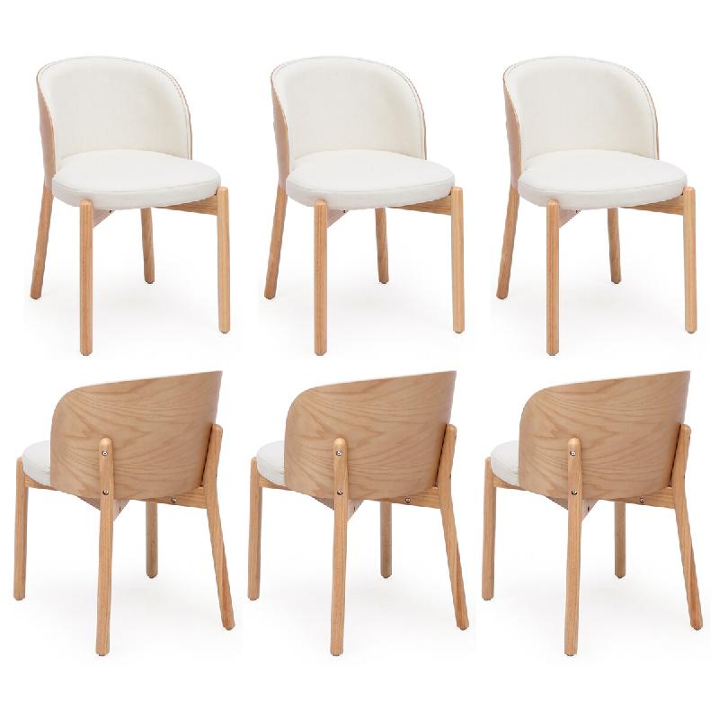 Merax 6 chaises de salle à manger en bois massif, tissu lin, dossier enveloppant et placage frêne, bois naturel - multicolore Bois massif N634P44827_0