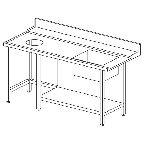 Table d'entrée gauche avec évier à droite et trou à déchets, l=1200 mm - Z/TISFR1200_0