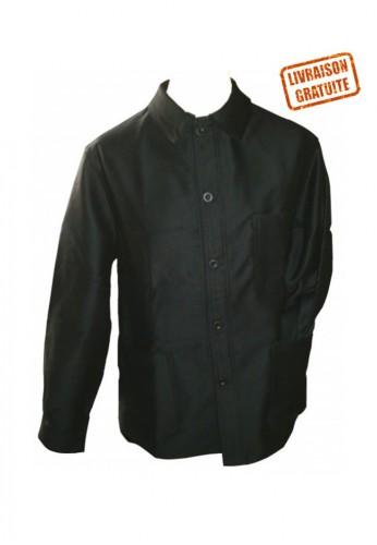 Veste moleskine noire - Col chevalière - Boutons devant et poignets - 100% coton 440 g/m²_0