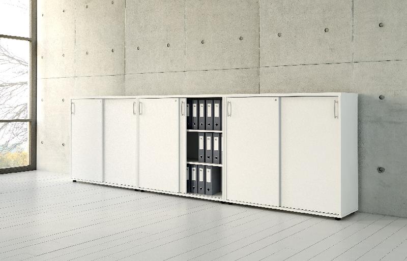 Armoire mi-haute portes coulissantes - MDD - Blanc, 100, Avec socle de finition_0