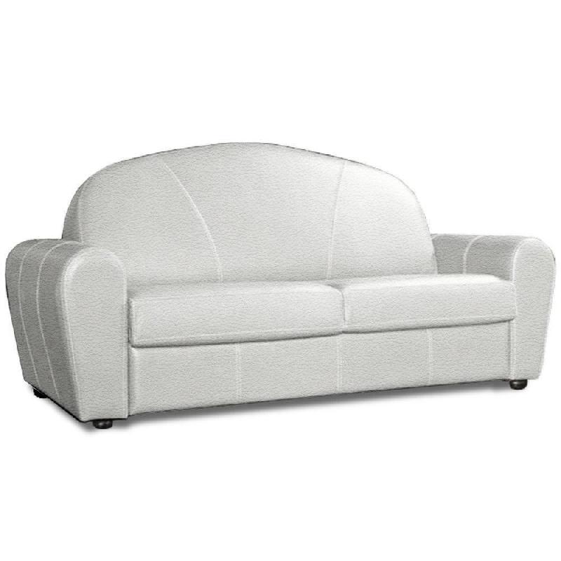 CANAPÉ LIT CLUB DELUXE CONVERTIBLE EXPRESS 120 CM SOMMIER LATTES CUIR BLANC CASSÉ MATELAS 16 CM_0