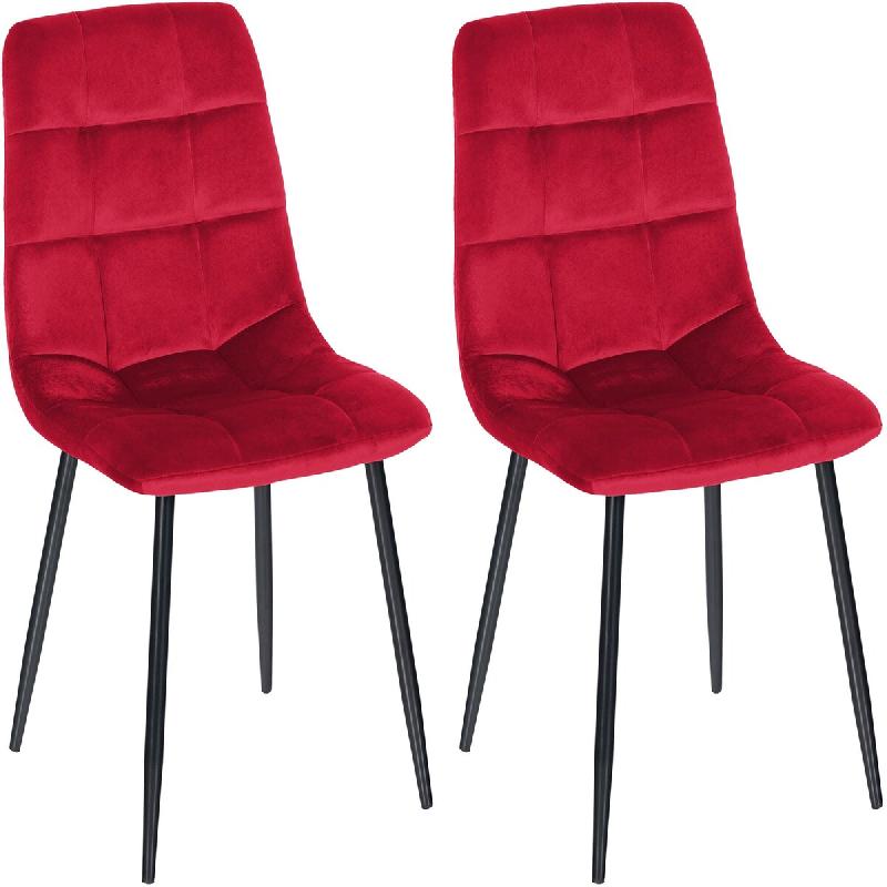 Décoshop26 - Lot de 2 chaises de salle à manger coutures décoratives en tissu velours rouge et pieds en métal noir 10_0001570 - rouge métal 30002_0