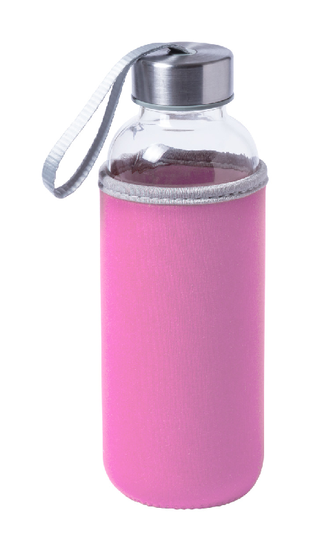 Gourde de sport en verre - 420 ml - revêtement néoprène rouge avec dragonne_0