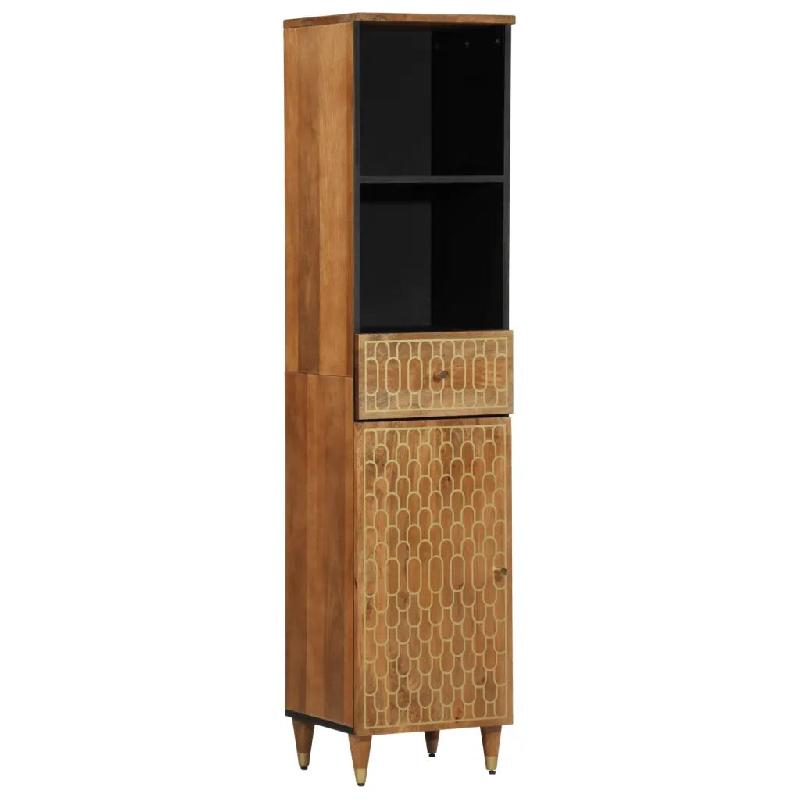 Helloshop26 - Armoire de salle de bain rétro 38 x 33 x 160 cm grand rangement avec motif sculpté en bois massif marron 02_0047316 - marron Bois mass_0