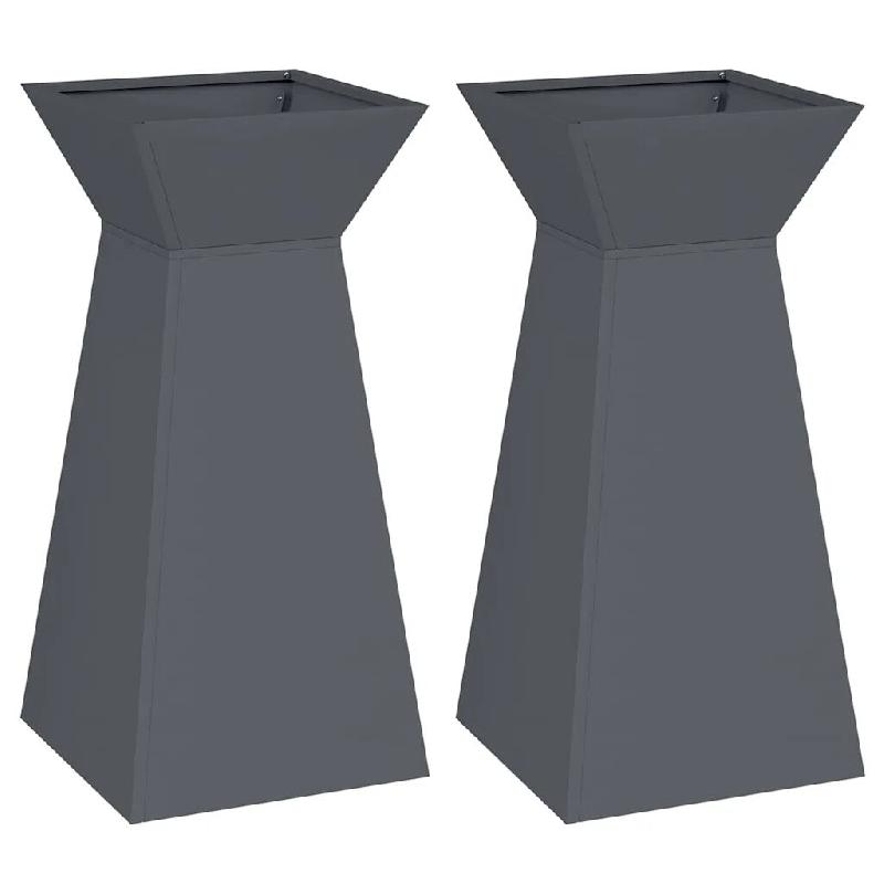 Helloshop26 - Lot de 2 jardinières à pilier modernes extérieures 35 x 35 x 73 cm idéal pour fleurs en matériau durable anthracite 02_0052401 - 30_0