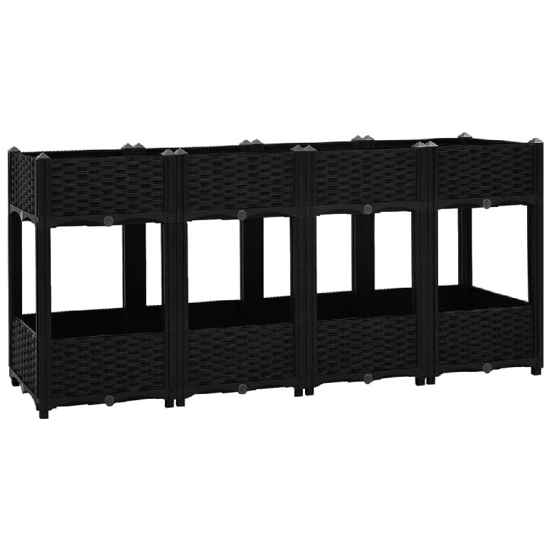 Jardinière lit surélevé en polypropylène noir - 160 x 40 x 71 cm - Avec 2 étagères pour fleurs et plantes - Réf. 02_0000923_0