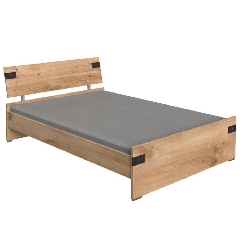 Lit Lisburn style industriel - 140x200 cm - Chêne poutre - Design moderne et robuste_0