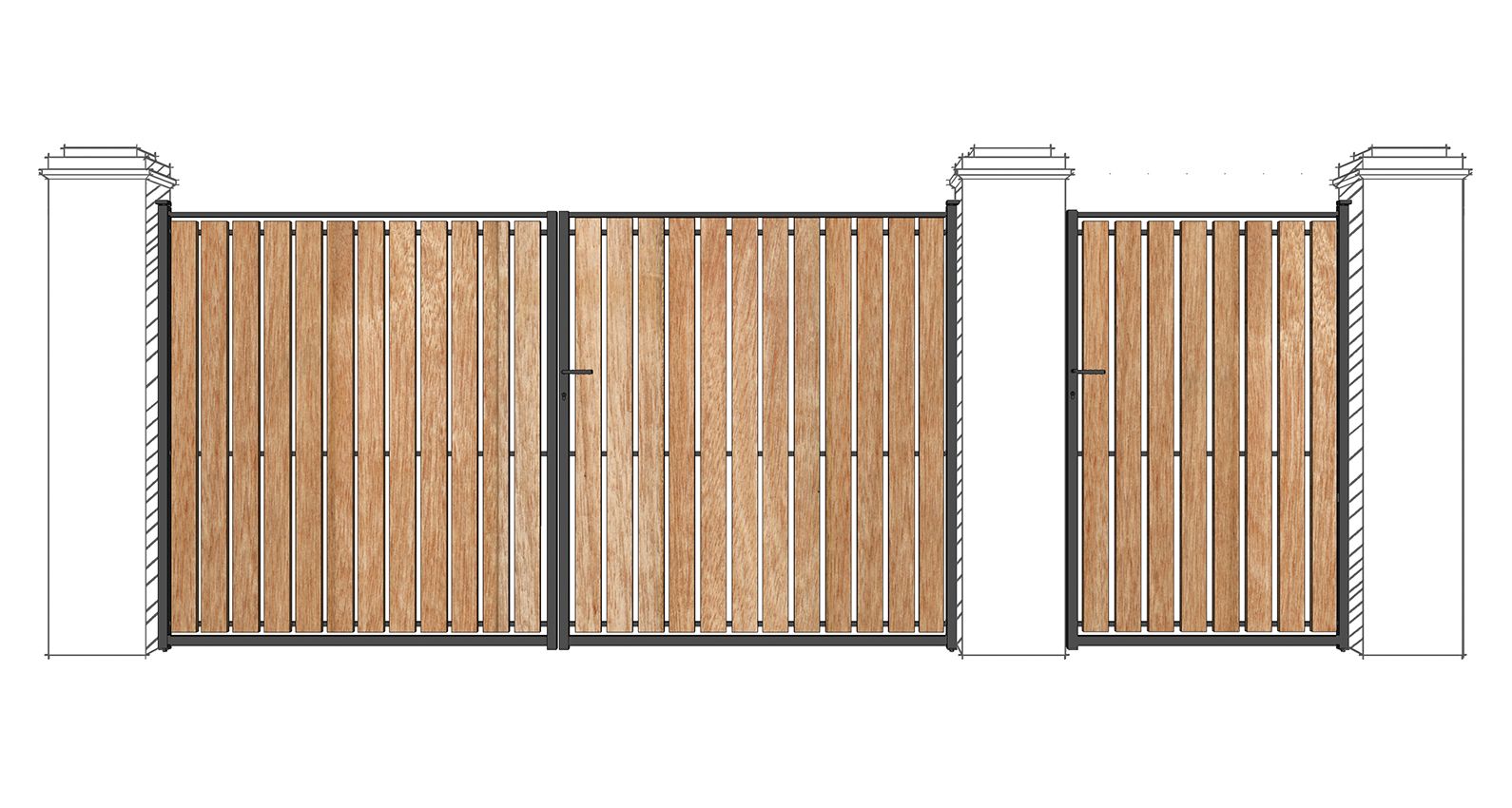 Portail coulissant Martinique - ossature tube 35x35x2 - remplissage lattes Méranti 100x25_0
