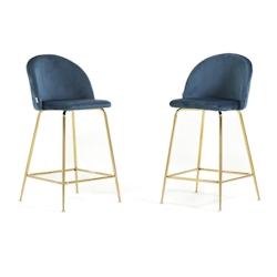 RATTATAN Lot de 2 tabourets de bar en velours avec pieds en métal,h.65cm,pour bar,restaurant et cuisine,design moderne et élégant–Sara XL–Bleu/_0