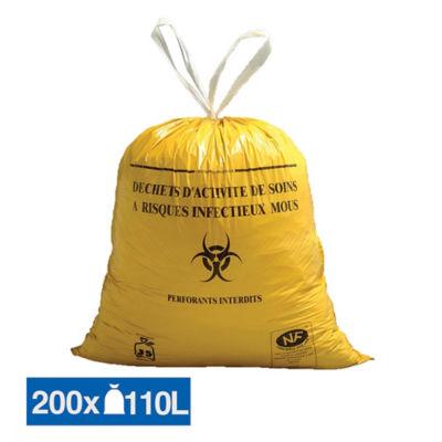 Sacs poubelle déchets hospitaliers Dasri poignées coulissantes jaunes 110 L, lot de 200_0