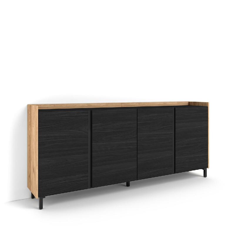 SKRAUT HOME Buffet salon et cuisine, 207x91x35 cm, 4 Portes, Design industriel, Noir et chêne - noir Bois manufacturé 634_3_0