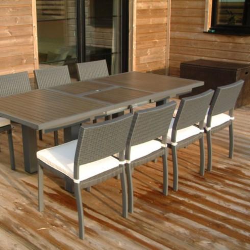 TABLE EN ALUMINIUM COMPOSITE 160/220 X 100 LAMES FONCÉES