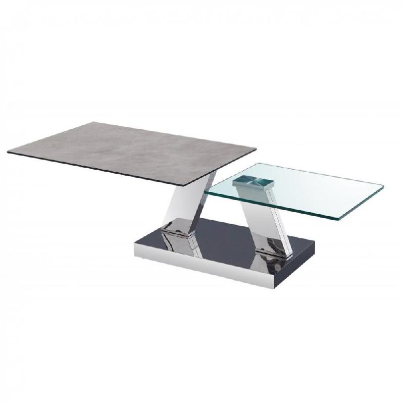 Table basse OPEN - doubles plateaux pivotants en verre trempé et céramique ciment - modulable et design_0
