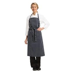 Tablier bavette tissé Chef Works Premium rayures bleue marine et blanches - B249_0