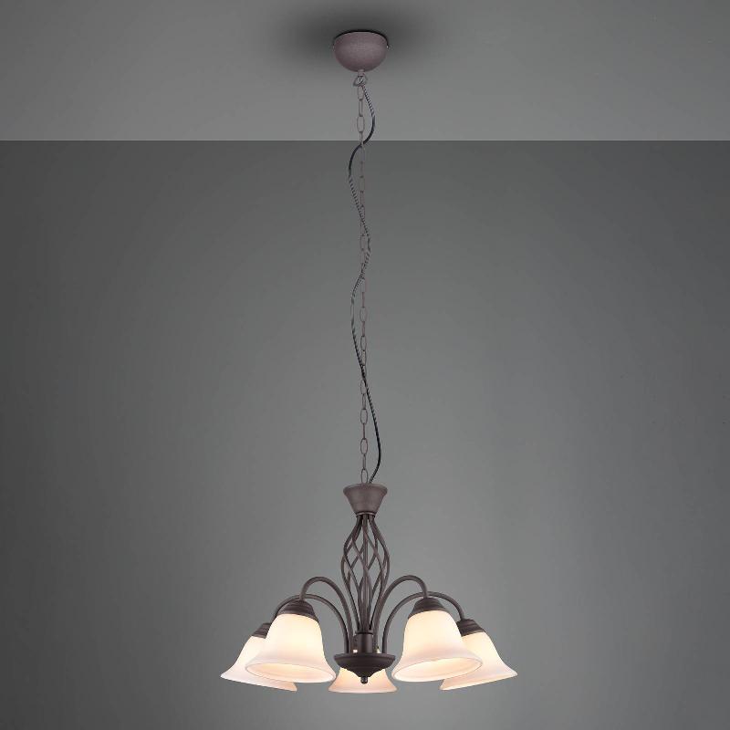 TRIO LIGHTING SUSPENSION RUSTICA, COULEUR ROUILLE, CINQ LAMPES