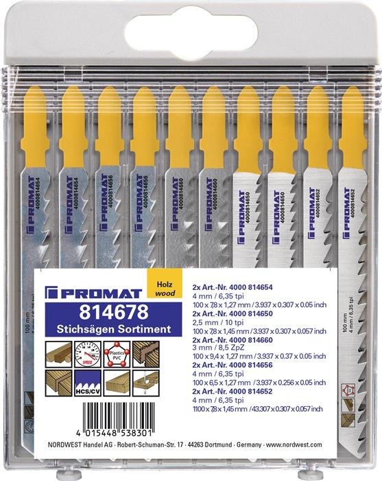 Assortiment de 10 lames de scies sauteuses pour bois - PROMAT - Compatible Bosch, DeWalt, Festool, Flex, Makita, Metabo_0