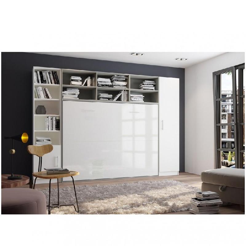 COMPOSITION ARMOIRE LIT HORIZONTALE STRADA-V2 GRIS / BLANC MAT FAÇADE ARMOIRE-LIT BLANC BRILLANT 2 COLONNES 140*200 CM_0