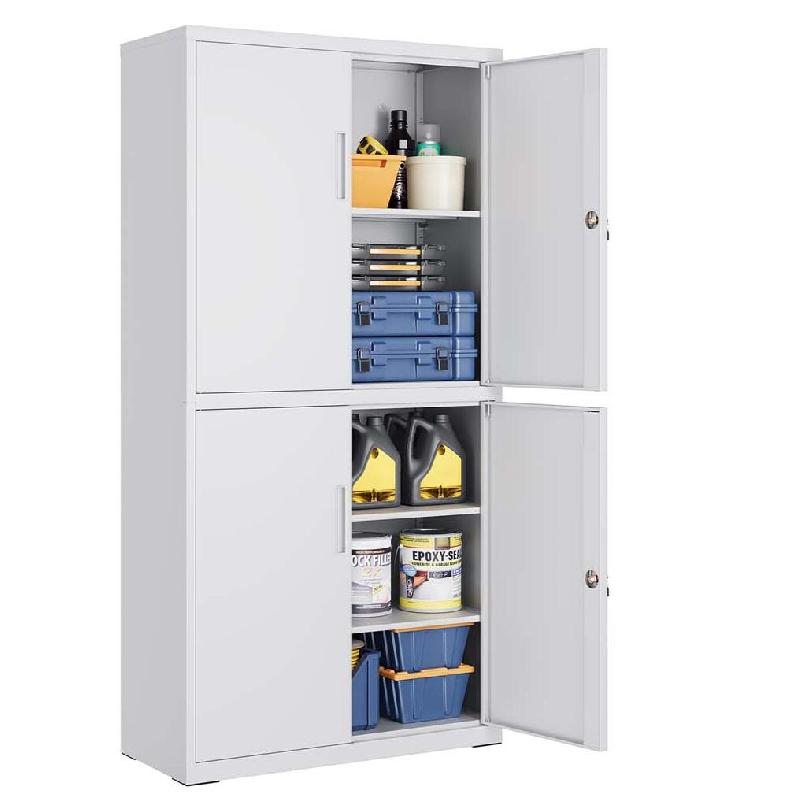 Helloshop26 - Armoire de garage à 5 étagères avec 4 portes armoire de bureau 40 x 80 x 180 cm 2 serrures étagères réglables en métal 12_0003980_0