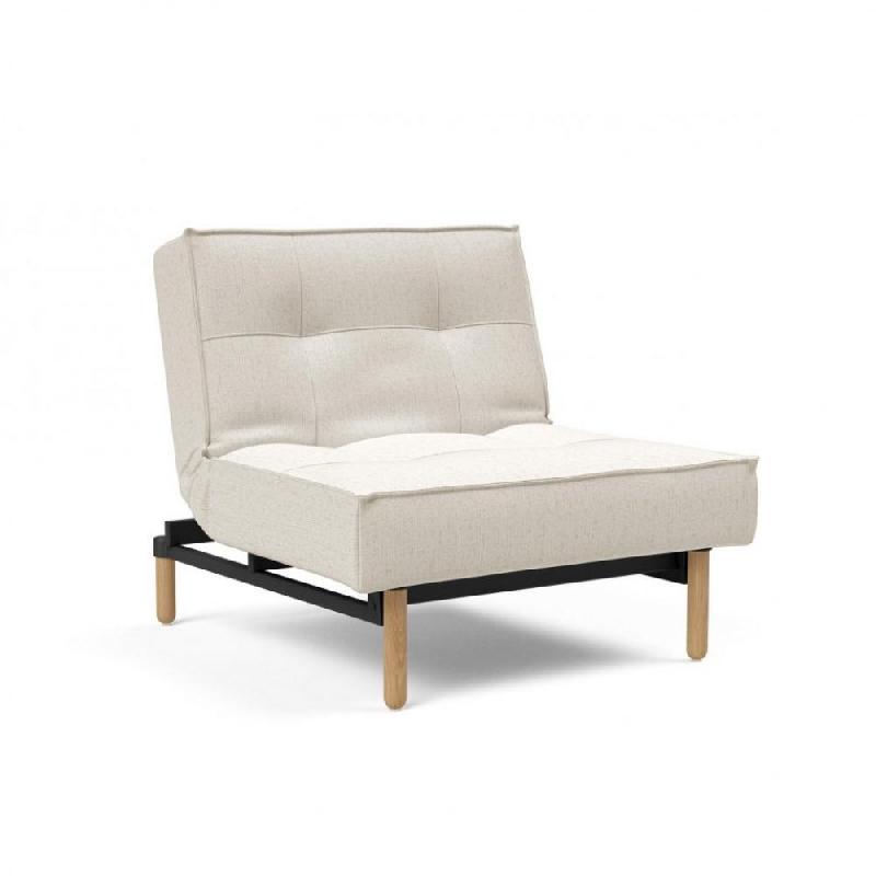 Innovation Living - Fauteuil-lit convertible Splitback Stem 90x115 cm - Pieds obus chêne naturel - Tissu bouclé Off White_0