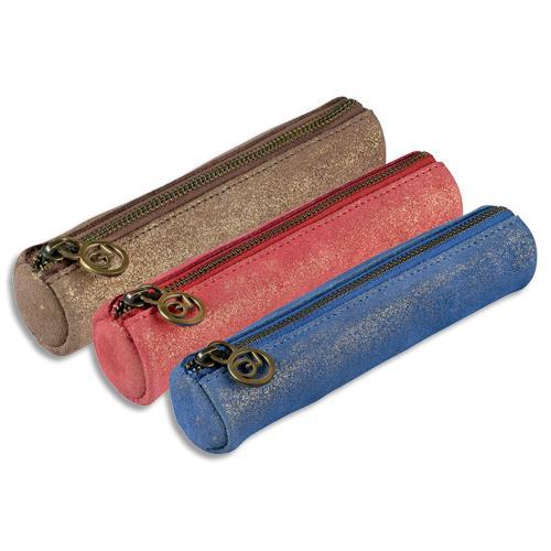 MINI TROUSSE RONDE QUO VADIS JULO - EN CUIR DE VACHETTE PAILLETE - 17X3,5CM - COLORIS ASSORTIS - LOT DE 12