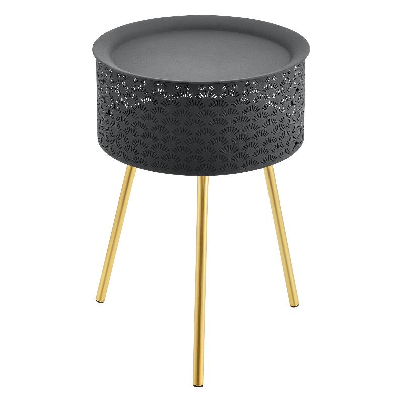 Table basse 50 x 35 cm - Noir et Doré - Plateau amovible avec panier de rangement_0
