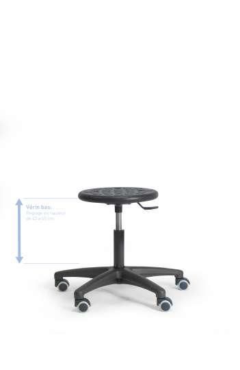 Tabouret de bureau en polyuréthane noir - Réf : TABRO2FIXVBRS - Vérin bas et roulettes sols durs_0