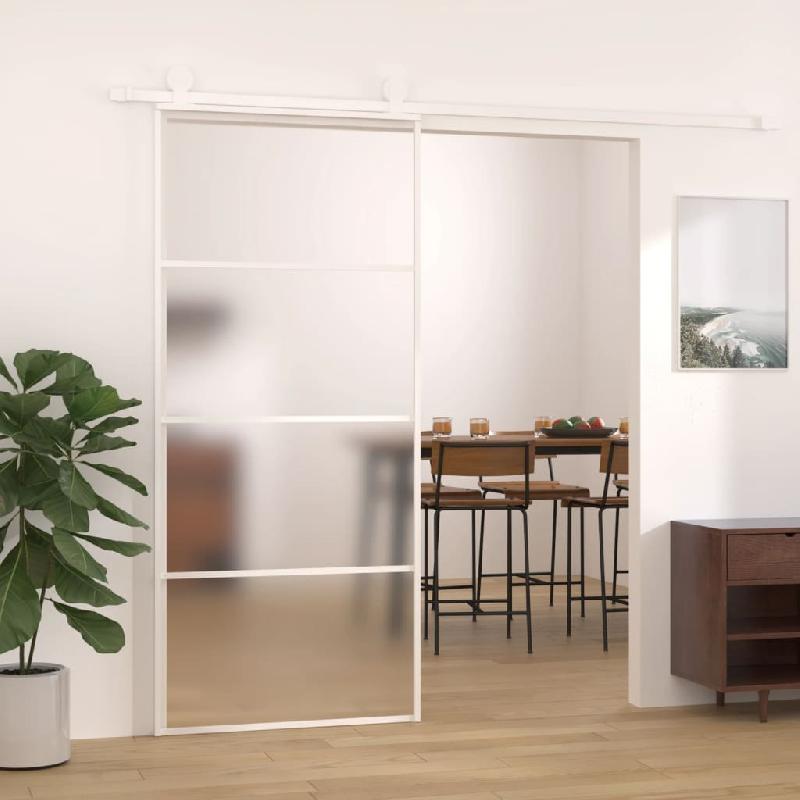 Vidaxl porte coulissante verre esg dépoli et aluminium 90x205 cm blanc 151661_0